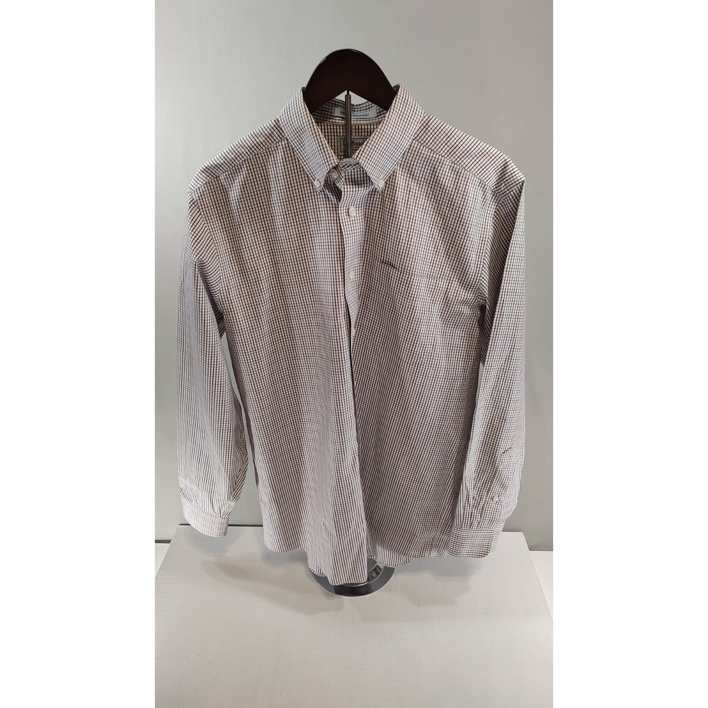 LL Bean Mens Long Sleeve Button Down 15-33 Plaid Red Blue Non Wrinkle Shirt L